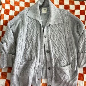 Abercrombie & Fitch Light Gray Cable Knit Cardigan